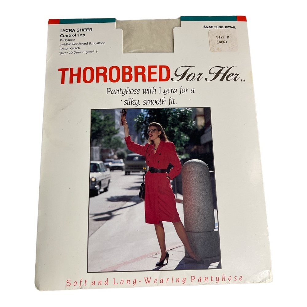 Thorobred For Her Vintage Lycra Sheer Control Top Pantyhose Ivory Size B New